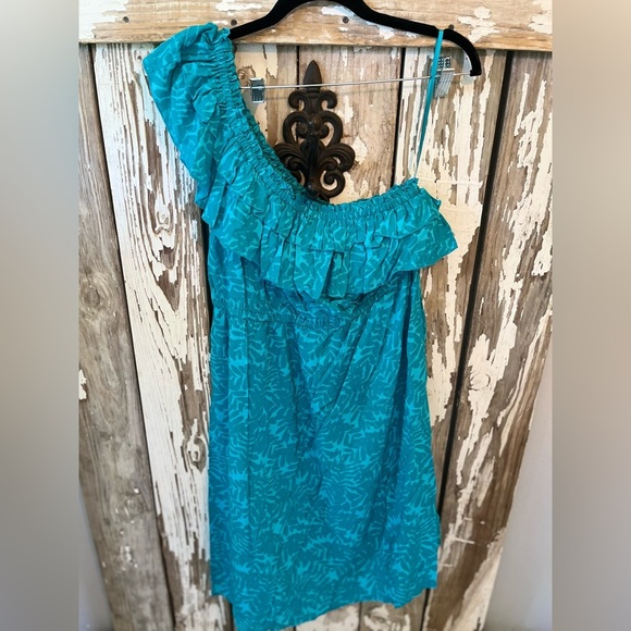 Lane Bryant One Shoulder Ruffle Dress Blue Floral NWT size 14 - Picture 4 of 7